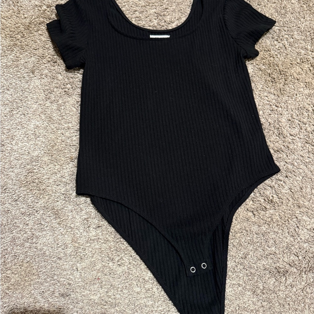 Maurice's Large Black Ribbed Bodysuit